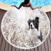 Border Collie Round Beach Towels,Dog Greeting Its Owner Among Flowers Sand Free Absorbent Beach Blanket Bath Towels Picnic Mat