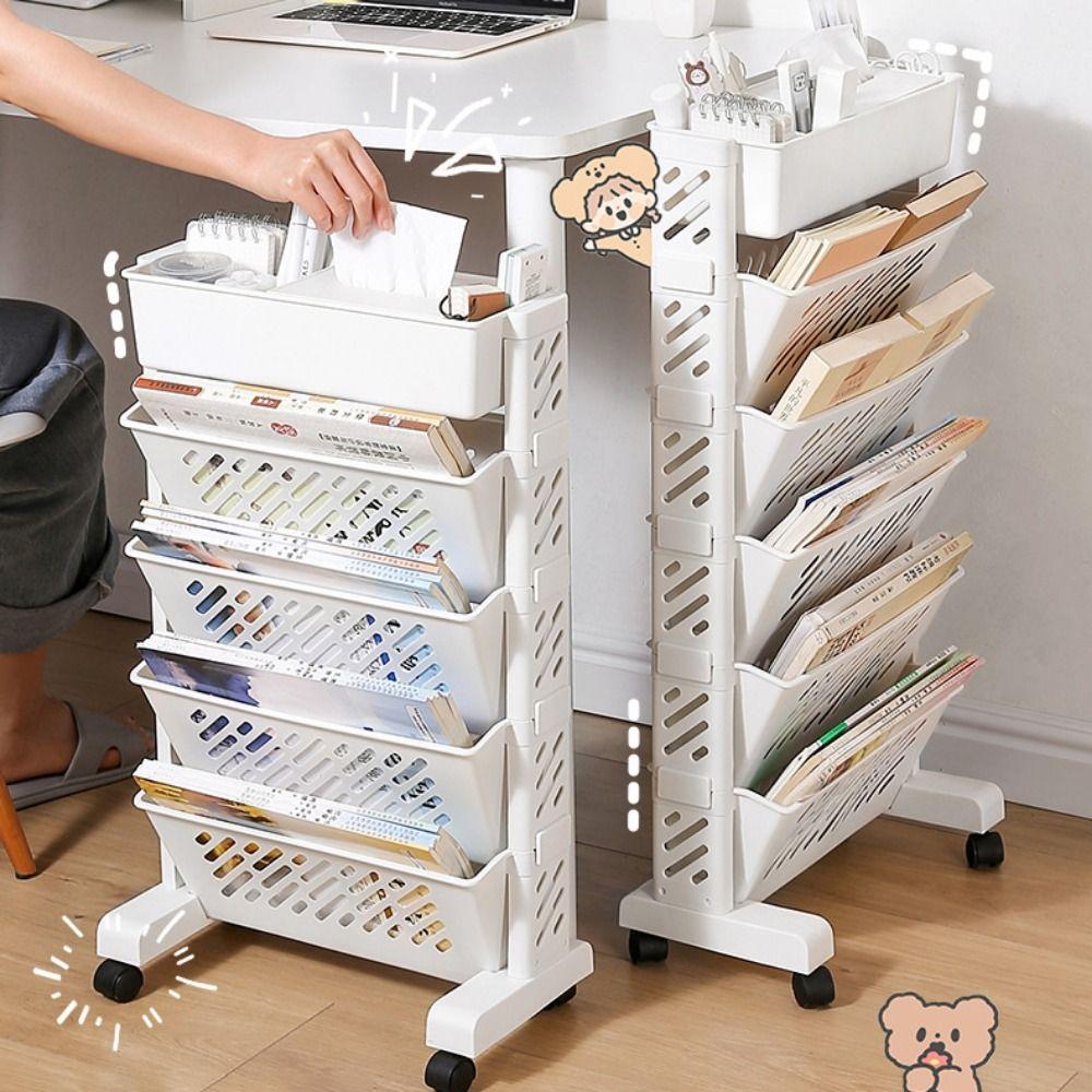 5/6 Layers Storage Rack Movable Rolling Cart Storage Shelf Multi-Layer Bookshelf Bookstore