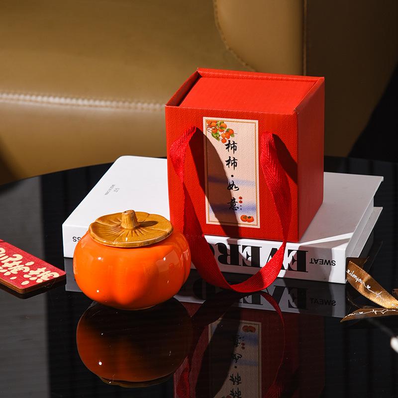Ruyi tea set Household high temperature resistant tea can Kung Fu tea set gift box with persimmon ceramic tea can