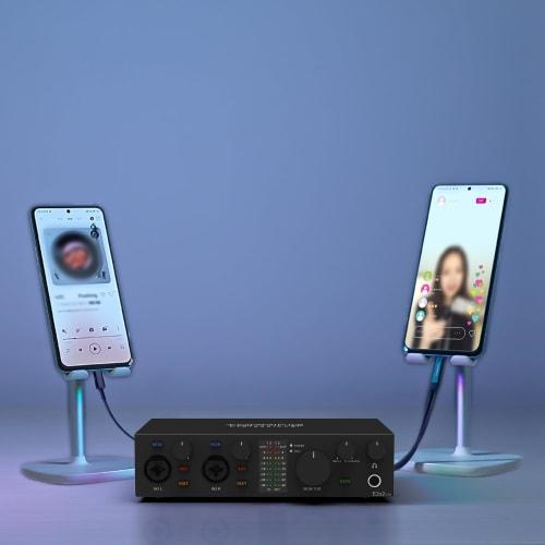 TOPPING E 2x2 OTG 2-in/2-out Audio Interface, Audio Mixer for Streaming, DTM, Mixing, Music Production, Singing, and More, AUX OTG, USB Type-C to Opti