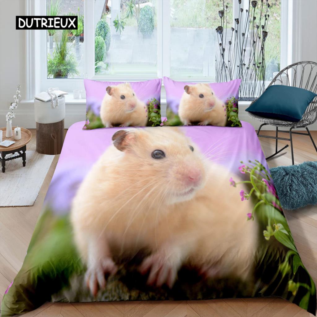 3D-Hamster-Bettbezug, King-Queen-Size, schönes Meerschweinchen-Bettwäscheset für Kinder, Teenager, Erwachsene, Familie, Haustier, 2/3-teilig, Bettbezug