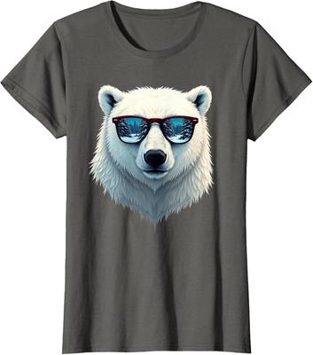 Funny Polar Bear In Sunglasses Gift Present Nice Cute Ladies' Crewneck T-Shirt