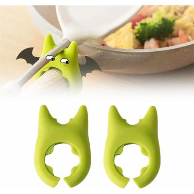 2Pcs Spoon Pot Holder Spatula Holder Clip,Spoon Holder,Silicone Pot Holder Spoon Holder,Heat Resistant Anti-slip Silicone Spoon Hold