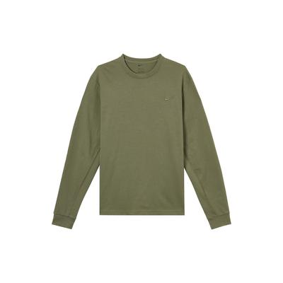 Einfarbiges Rundhals Quick-Dry Freizeit Langarm T-Shirt Herren Tops Olivgrün FB8586-222