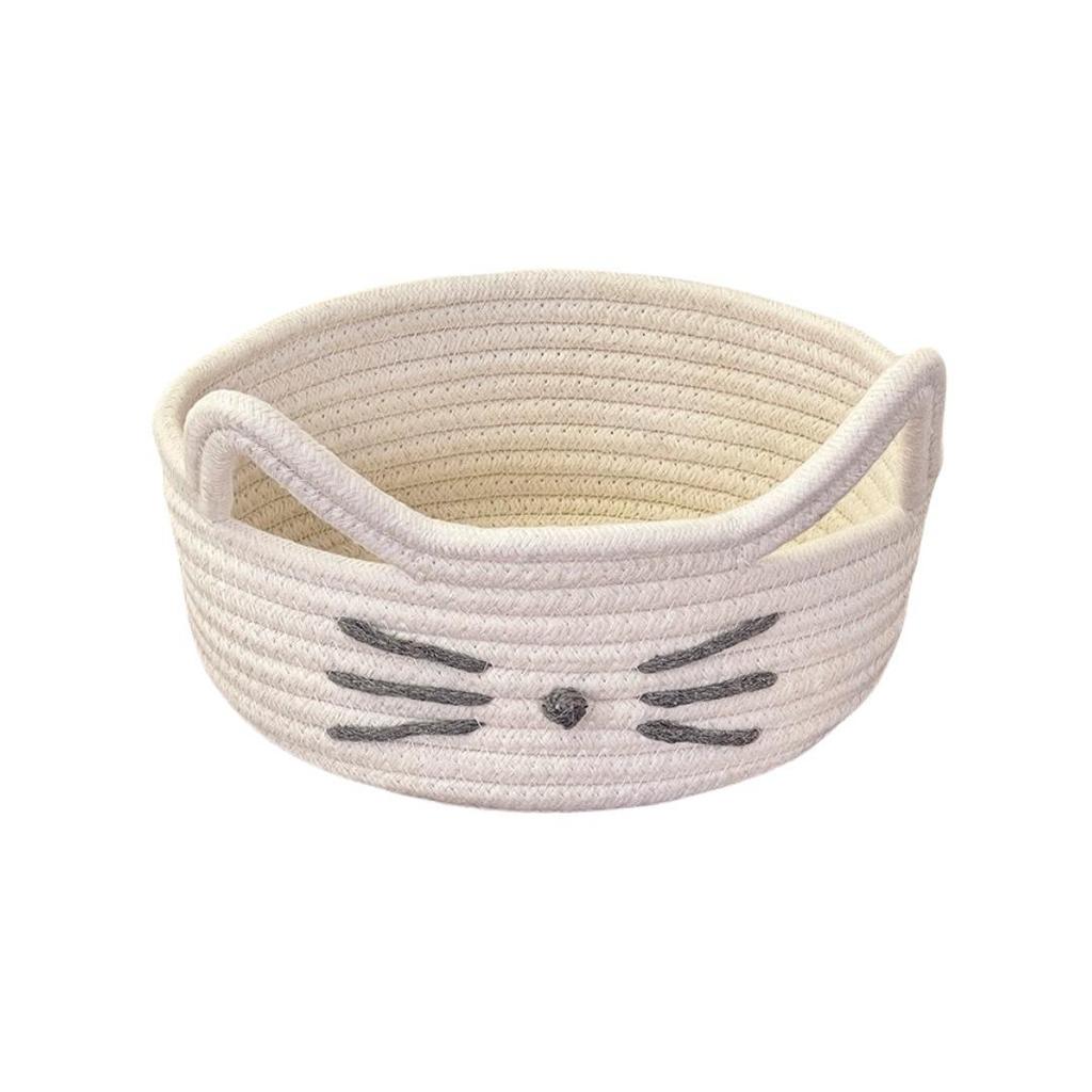 Cartoon Cat Ear Cotton Rope Storage Basket – Desktop Organizer for Cosmetics, Snacks, and Sundries