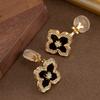 Elegant Zircon-Embellished Clover Stud Earrings Women Non-Pierced Minimalist Luxury Ear Cuffs Gold Tone