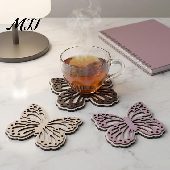 Wooden Mats for Hot Drinks Turtle/Butterfly Coasters Coffee Mugs And Tea Cups, Heat Resistant Rustic Kitchen Table Decor Mats, Insulation Pad
