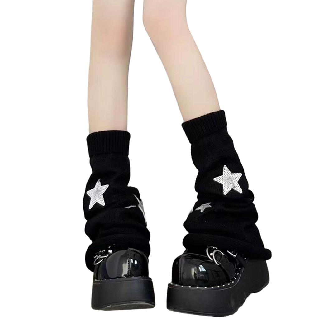 Womens Lolitas Knit Long Socks Star Leg Warmers Harajuku Japanese Style Booties Socks Winter Warm Ankle Heap Socks
