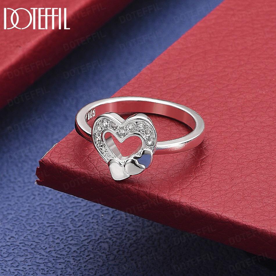 925 Sterling Silver Openwork Heart Ring Set With AAA Zircon - Romantic Wedding Ring