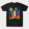 Men Black Print T-shirt Orange Tabby Night 2 No-Cut Transfer Paper Print Cotton Tshirt