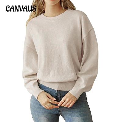Autumn and Winter Women's Round Neck Long Sleeve Solid Colour Sweater