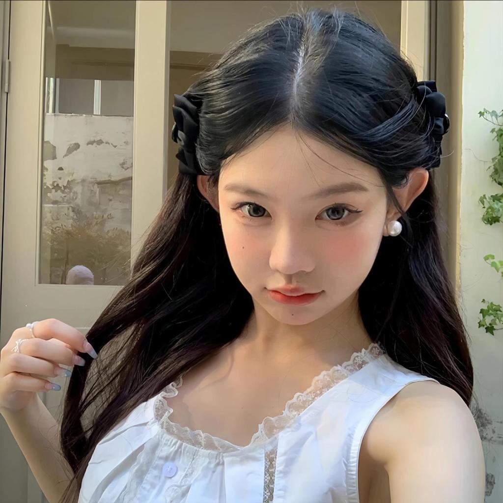 Elf Ear Bow Princess Pearl Hair Clip, Small Claw for Side Bangs, Sweet Temperament Hair Accessory for Women