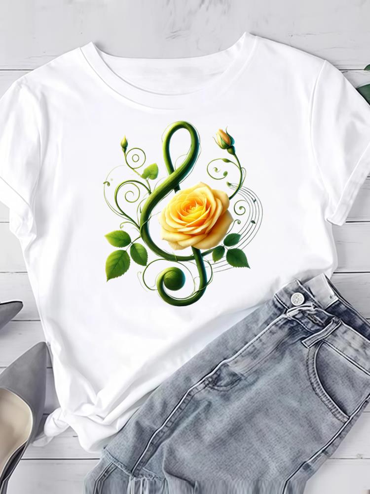 (Asian Size) Clothing T Shirt Women Fashion flower floral cute Tee Top Woman Print Female Short Sleeve Graphic T-shirts