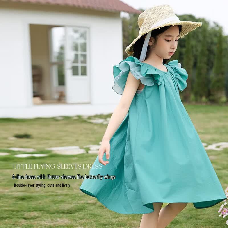 LUSON Girls' 2025 Summer Bubble Sleeve Princess Dress