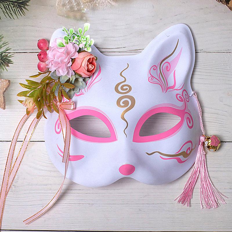 Anime Demon Fox Mask Cosplay Party Hand-painted Japanese Half-face Mask Masquerade Kabuki Role-playing Props