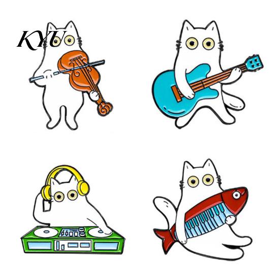 Kitten Hat Pin Musical Instrument Cat Brooch Pin, Guitar Violin Piano DJ Badge Metal Animal for Backpacks Hats Scarves Jackets Music Themed Jewelry