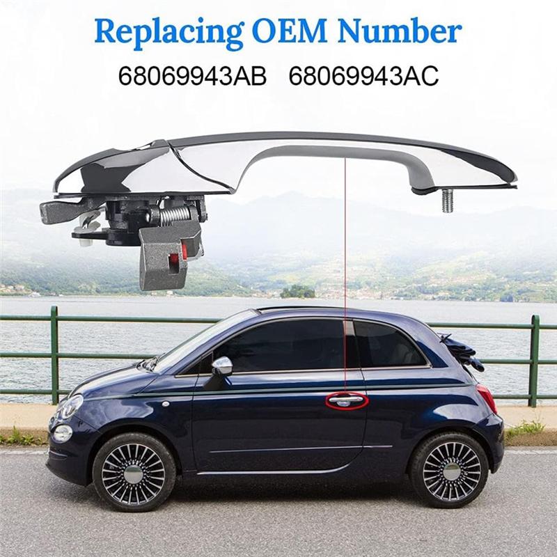 Car Exterior Door Handle 68069943AC For Fiat 500 2012-2019 Outside Handle Chrome Left Driver Side Car Accessories-A99D