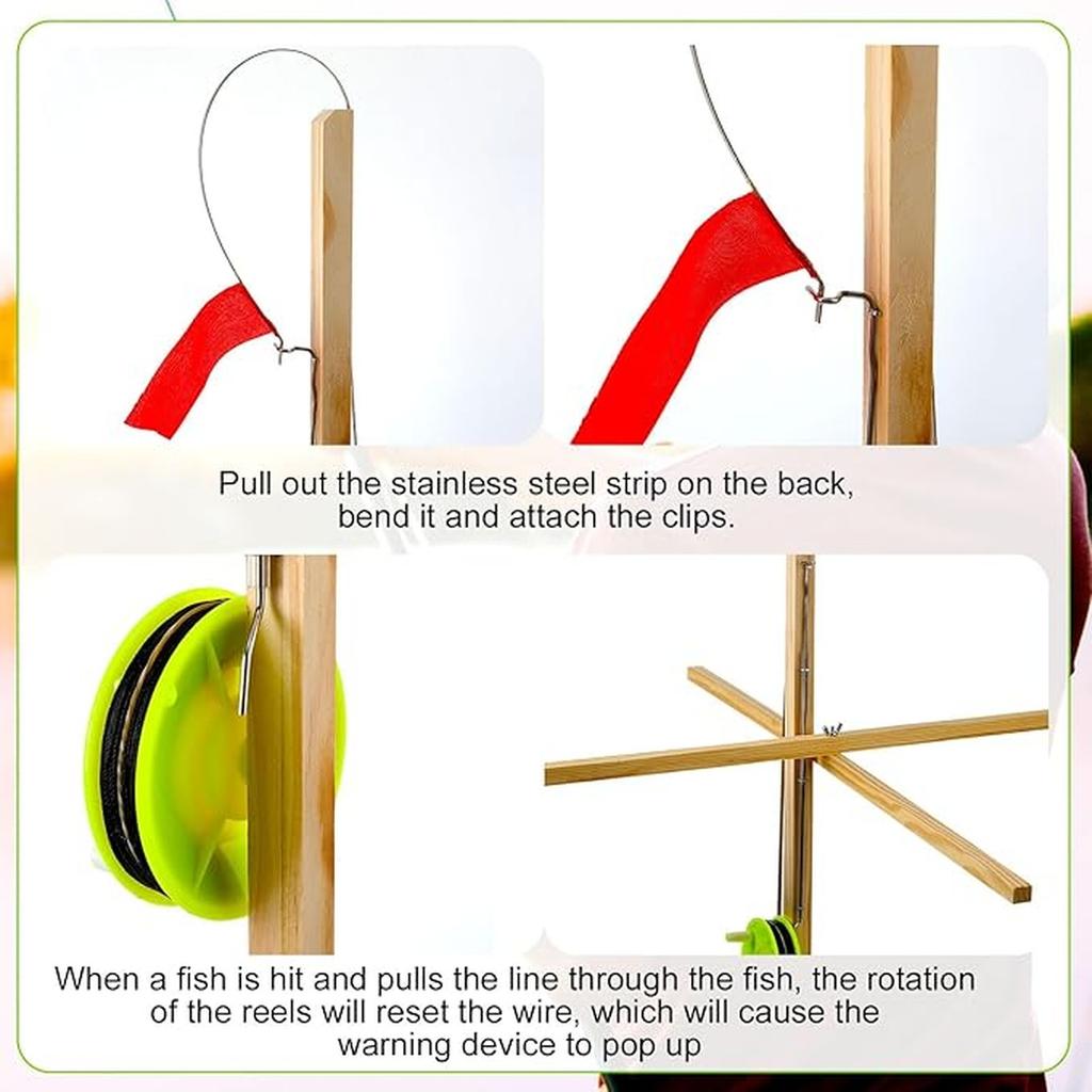 Liliful Ice Fishing Tip Ups with Tackle and , Wood Ice Fishing Equipment