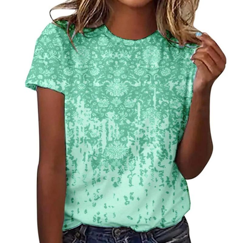Summer Round Neck 3D Floral Pattern Printed Top Fashionable Casual Short Sleeved Women's T-shirts