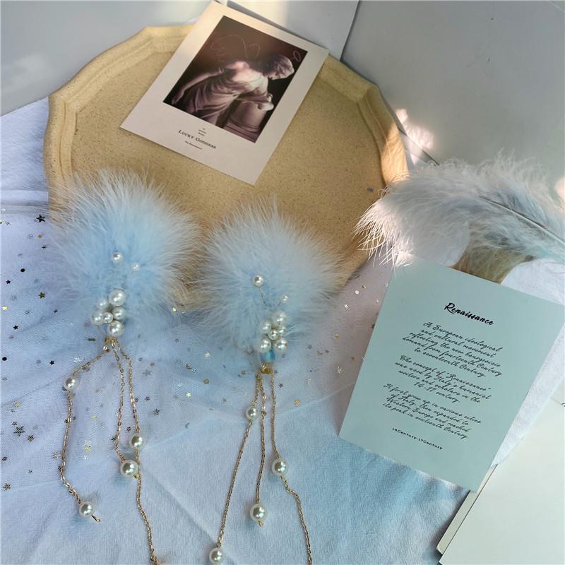 Feather Headdress Hair Clip - Cute Fairy Fur Hanfu Accessory for Girls