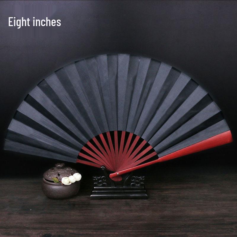 Traditional Chinese Silk Bamboo Folding Fan with Ink Landscape