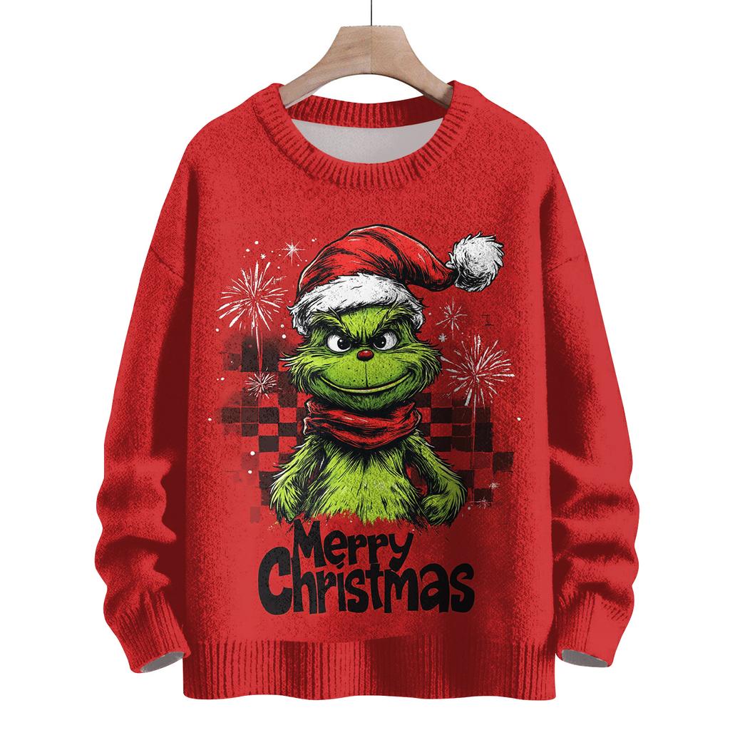 Ladies' Fashionable Casual Long Sleeved Cute Print Round Neck Knitted Yarn