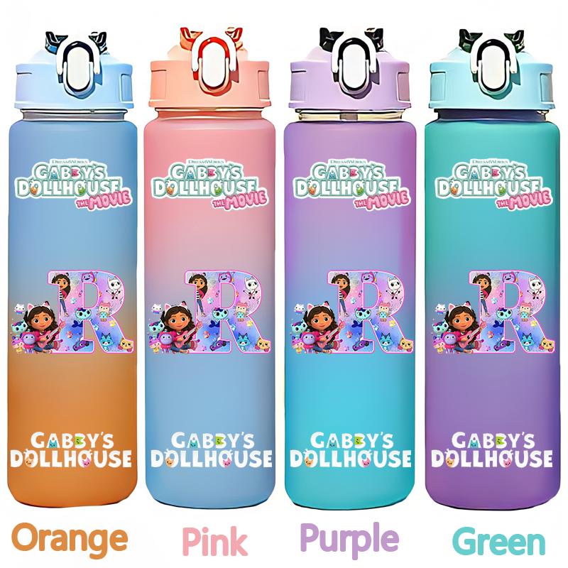 Gabby's 750ml Dollhouse Gabby Carlita DJ Catnip Mercat Gradient Plastic Straw Cup Pandy Paws Cakey Cat Mama Cat Drinking Bottle