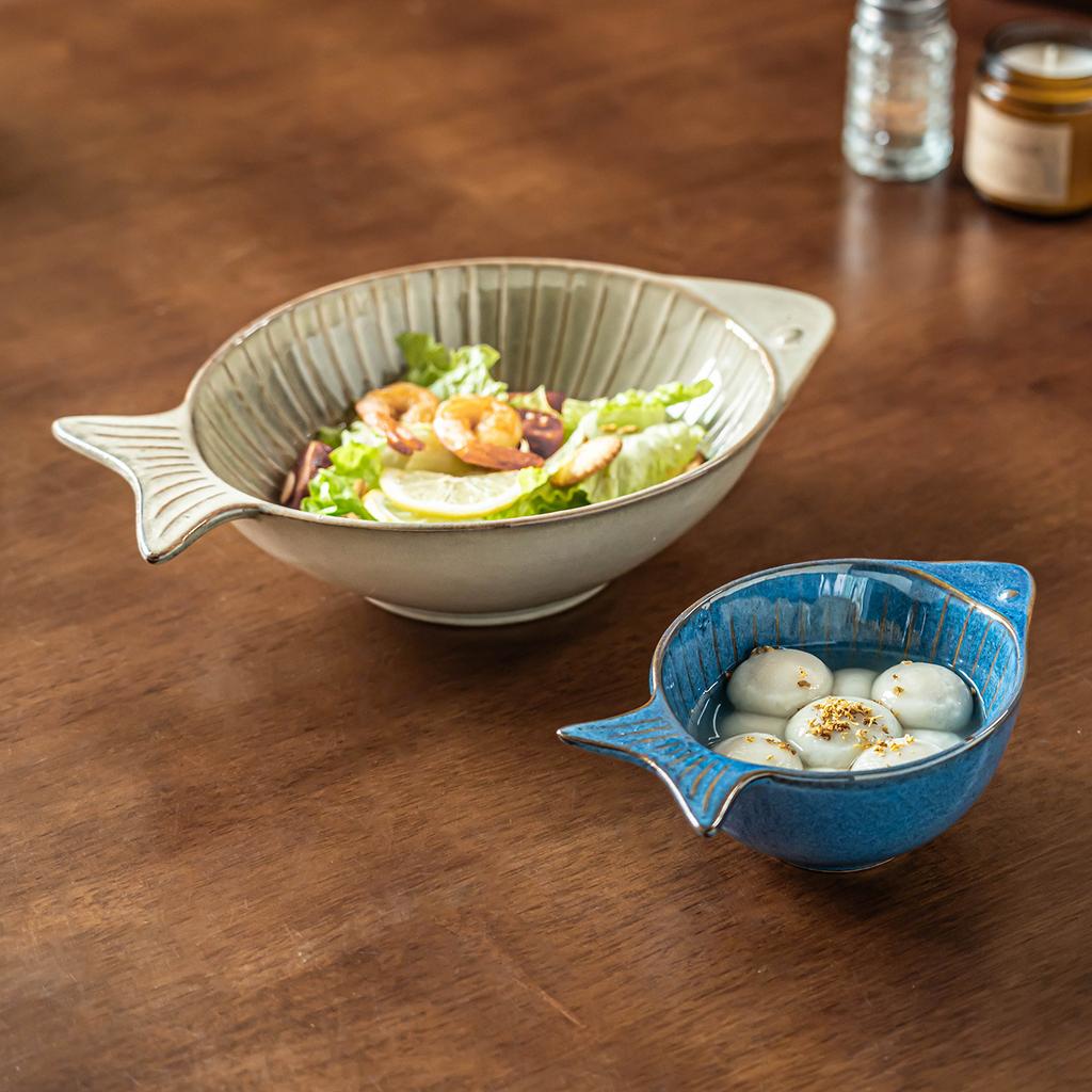 Premium Sense Niche Small Fish Bowl Ceramic Tableware Special-Shaped Bowl Household Rice Bowl Vegetable Bowl Salad Bowl Japanese Noodle Soup Bowl