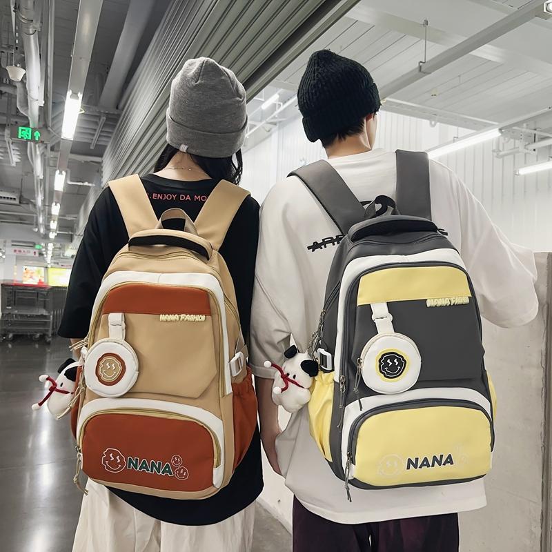 Студенческий школьный рюкзак женский цветной блок рюкзак мужской большой емкости — фото 3