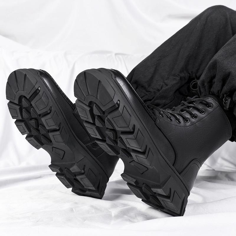 Martin Boots Men's Winter New Velvet High-top Leather Shoes Men's British Leather Platform Tooling Locomotive Boots