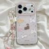 Cute Cartoon Cat Phone Case With Wrist Strap IPhone 17 Pro Max 16 15 14 13 12 Full Coverage Shockproof Silicone Cover