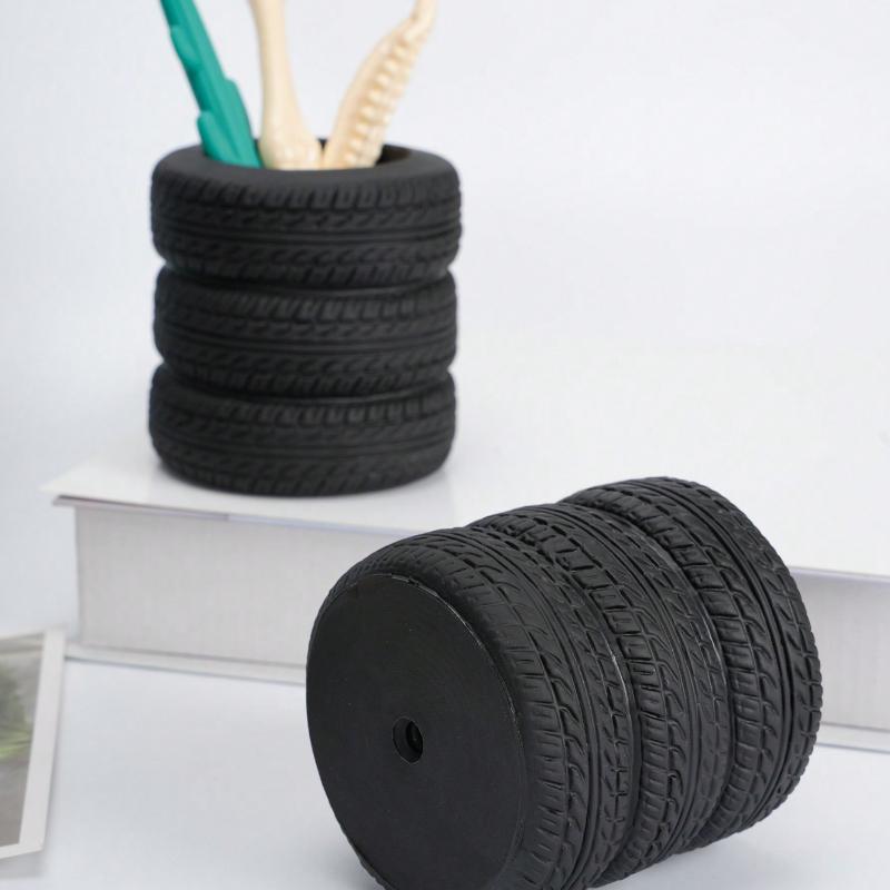 1PC Funny Tire Shaped Office Desk Pen Holder - Plastic, Office Decoration Accessories and Stationery Gifts
