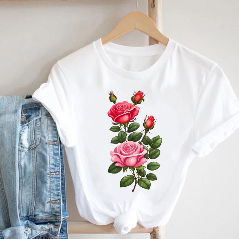 (Азиатский размер) Футболка Мода Женская милый цветок тренд милая Одежда Повседневный Топ Короткий рукав Футболка Принт Леди Женская Графические футболки