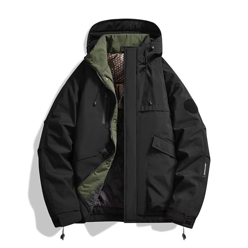 

Men s Plus Size Spring/Autumn Hooded Workwear Jacket - Trendy Loose Fit Windbreaker 3XL чорний