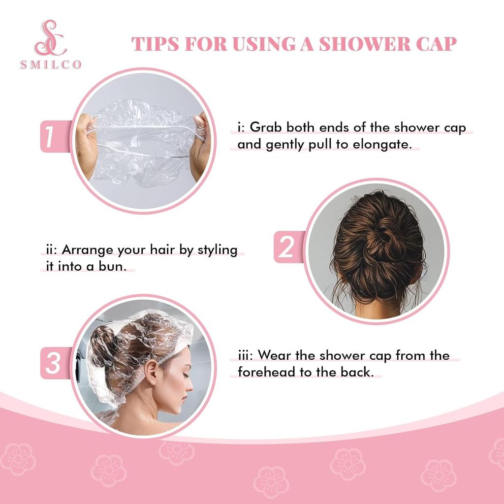 Shower Cap Disposable 18.1 Inch 50PCS, Plastic Shower Cap for Women Waterproof Bath Bathing Accessories, Home Travel Essentials