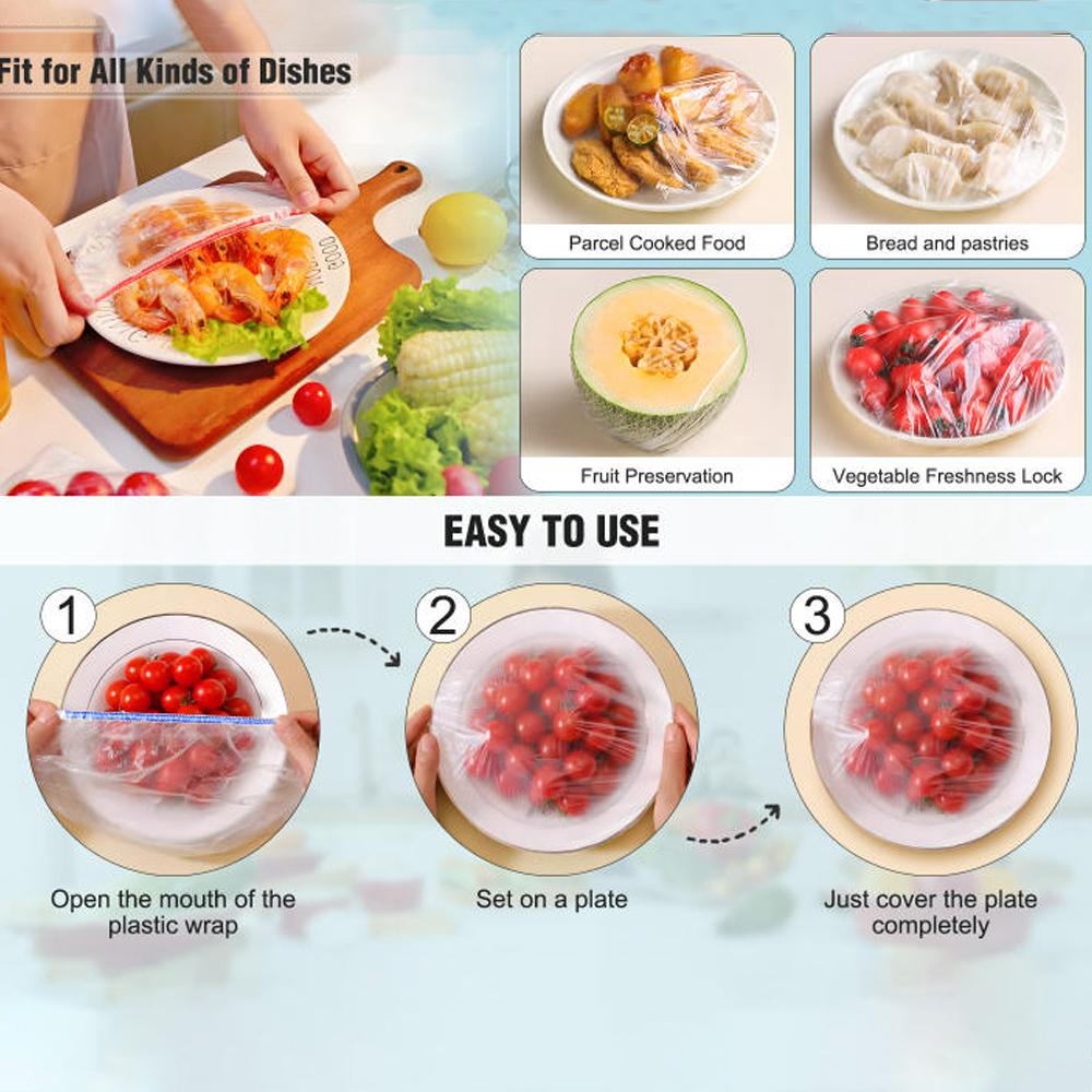 Plastic Bowl Covers,100/ 200 PCS PE Food Grade Food Covers, Elastic Bowl Covers for Bread Proofing, Reusable Plate Dish Cover