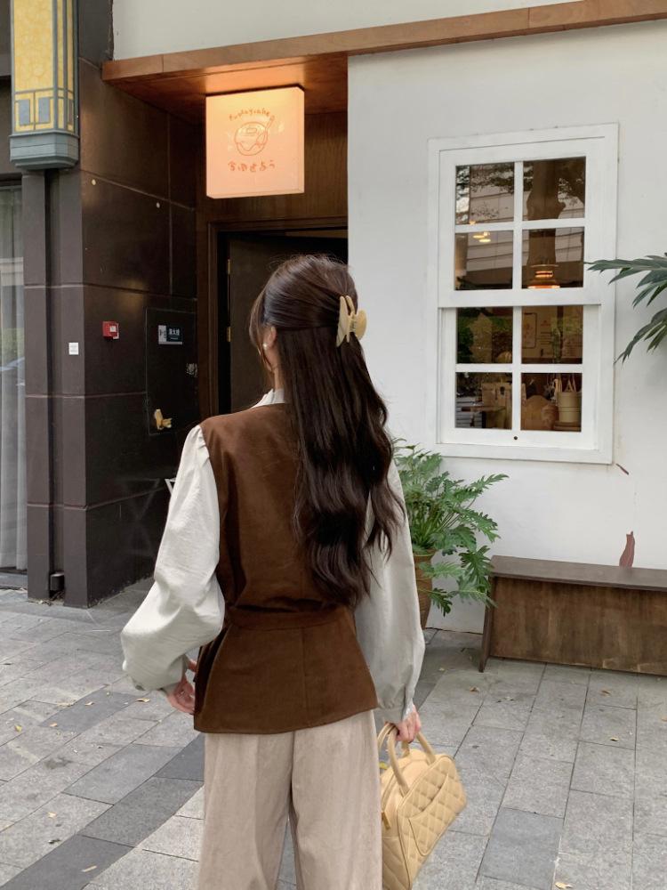 Korean Autumn/Winter Wool Blend Two-Piece Style Loose Shirt for Women