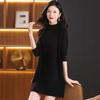 Women's Knitted Dress Autumn and Winter Pure Color Half Turtleneck Knitwear Casual Long-sleeved Mid-length Pullover