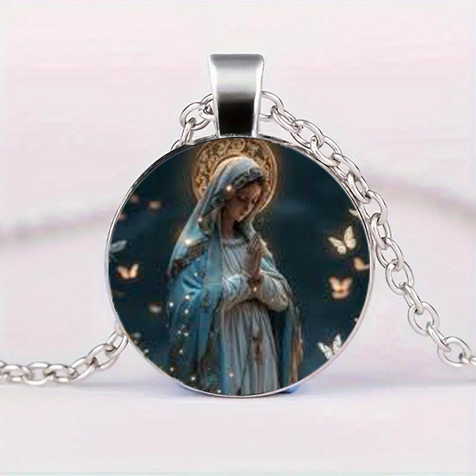 

Mother Of Mary Pendant Necklace, Paired With A Classic Glass Gem Pendant
