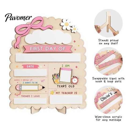 Wooden Message Board for Classroom First Day of School Board, Reusable Erasable Chalkboard Design, Creative Ornaments Stable Base Photo Prop