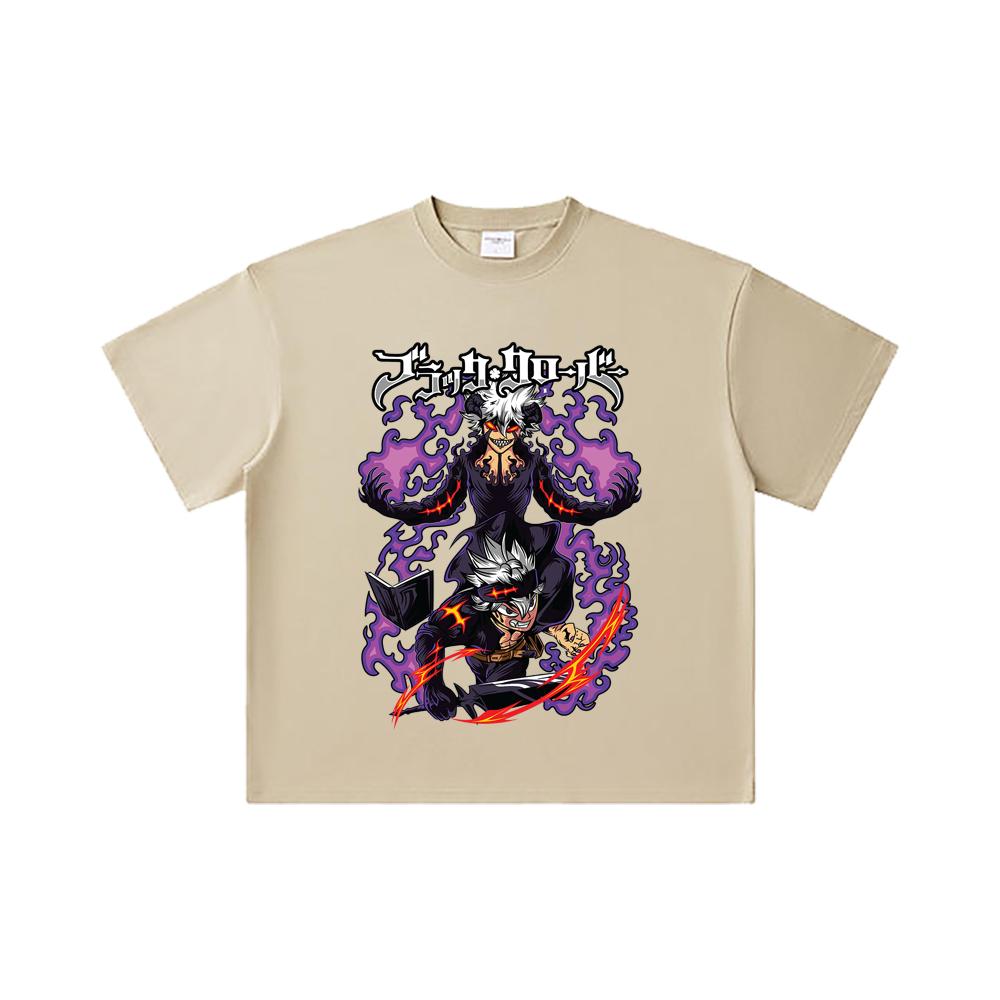 260 GSM Double Yarn 32 Count 100% Cotton Black Clover V1 Asta Print Unisex Heavy Cotton T Shirt