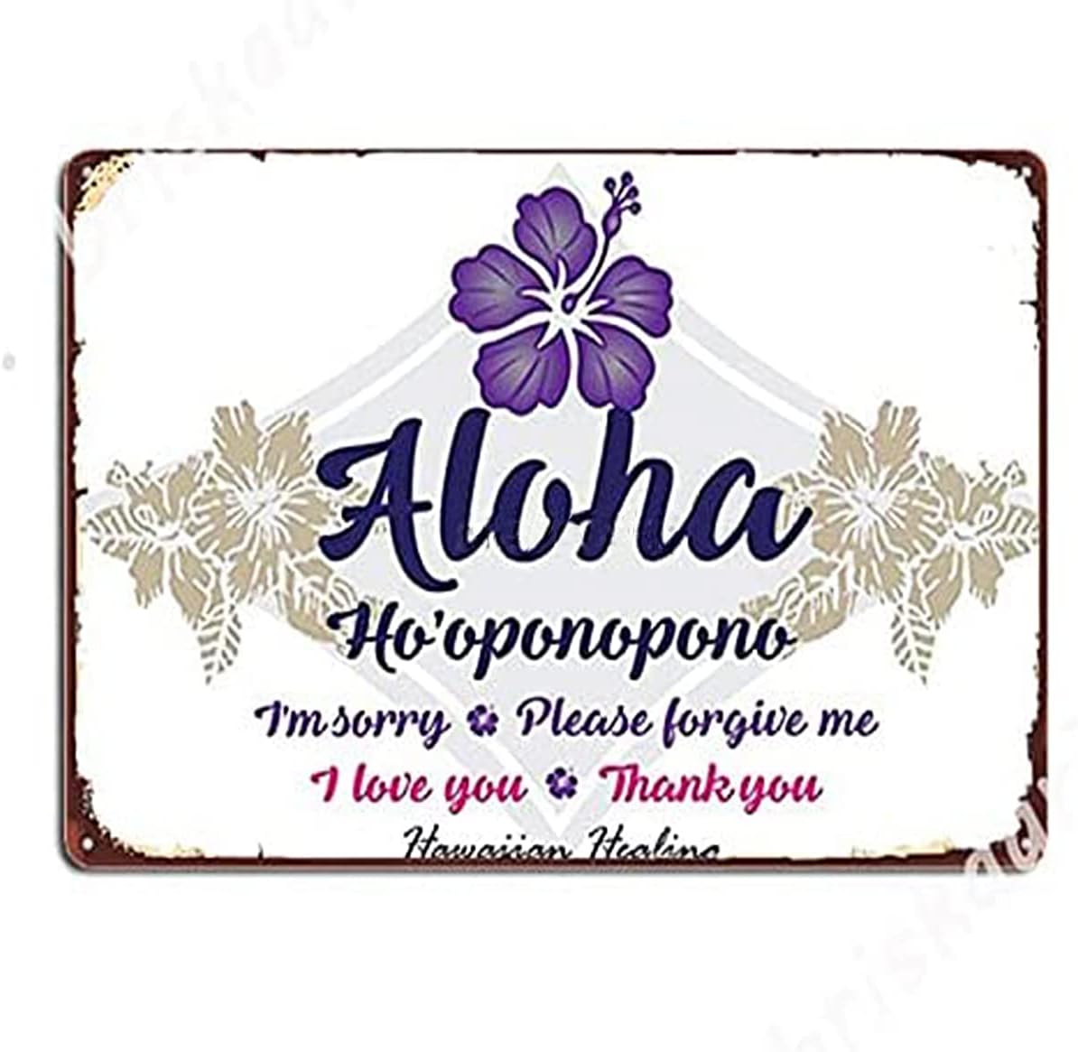p1 Aloha Hooponopono Cafe Bar Pub Beer Wall Decor Art Metal Tin Sign Poster Retro 20x30cm（7.8x11.8inch）