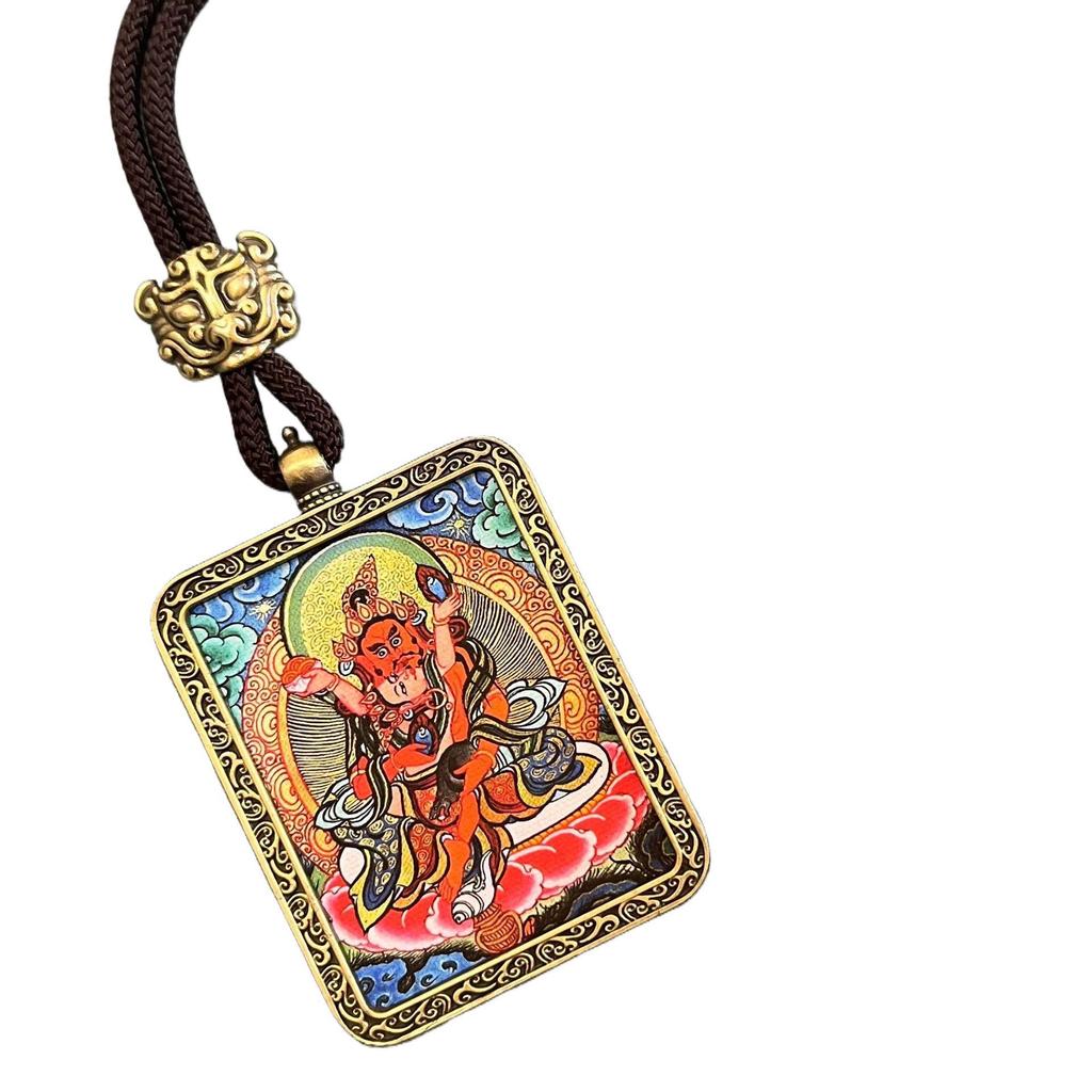 Thangka Pendant Necklace - Yellow & Black Guardian Buddha Amulet