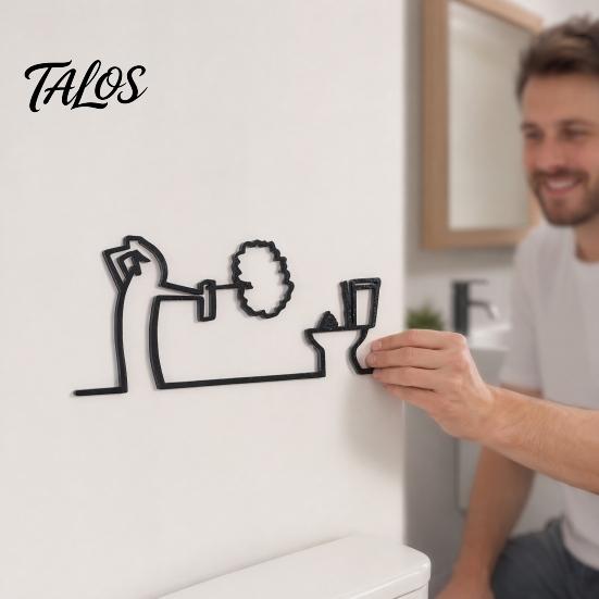 Funny Bathroom Wall Sign, 3D Printed Minimalist Line Art Toilet Wall Art, Black Modern Home Decor for Bathroom Washroom