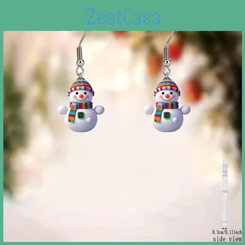 Acrylic Cartoon Snowman Earrings With Silver Studs For Casual Daywear