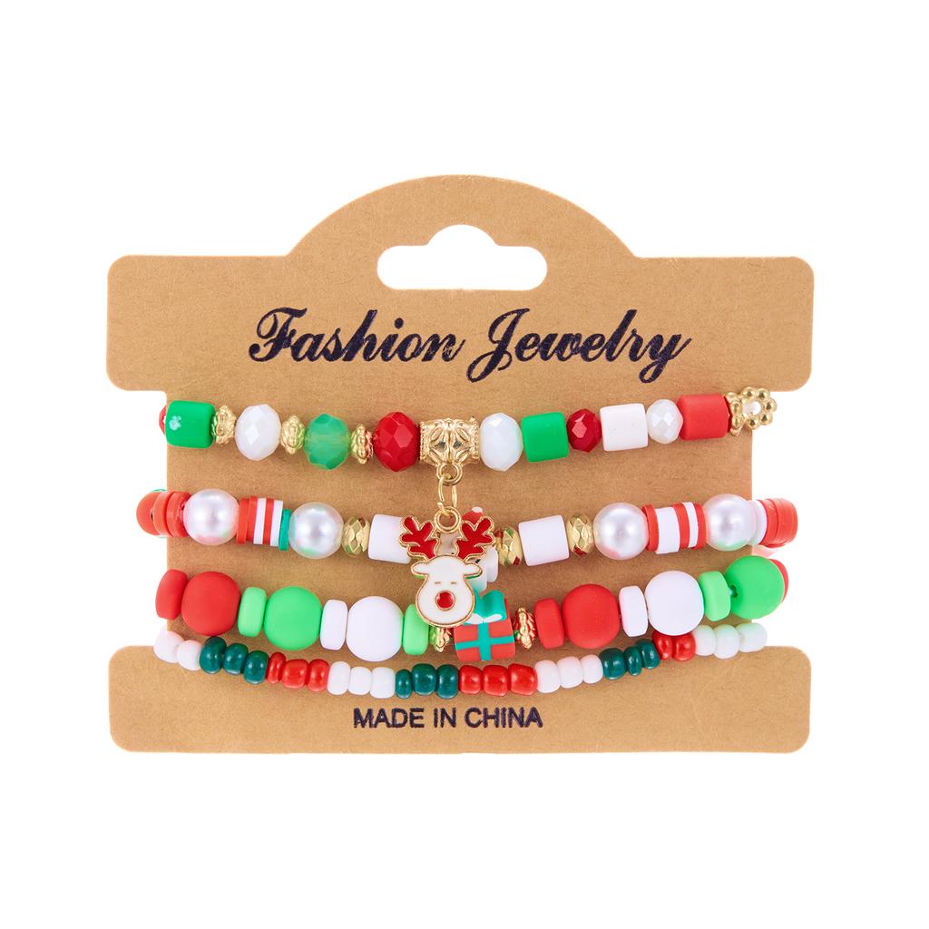 4pcs/set Christmas Series Beaded Bracelet Santa Claus Snowman Snowflake Elk Elastic Beads Bangles Girl Xmas New Year Charm Gifts