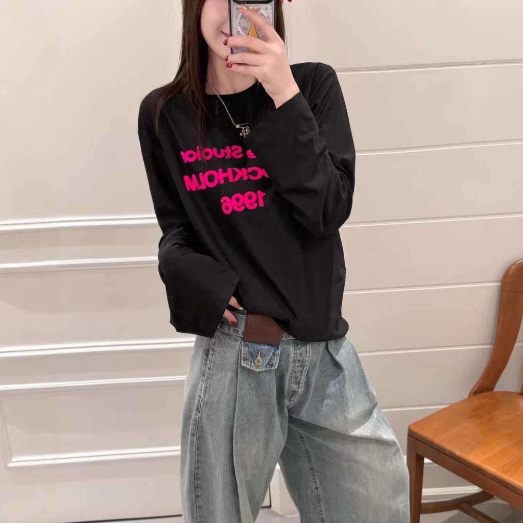 Women's Spring/Summer White Long Sleeve Letter Print Loose T-shirt