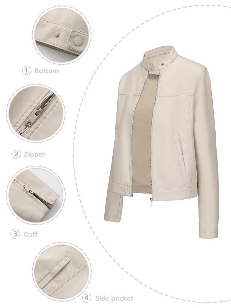 Women's Spring/Autumn Stylish Leather Jacket - European & American Stand-up Collar Biker Coat