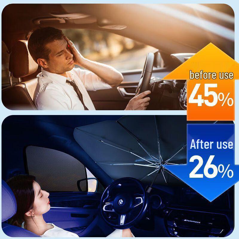 Umbrella-Style Car Windshield Sunshade for Heat and UV Protection
