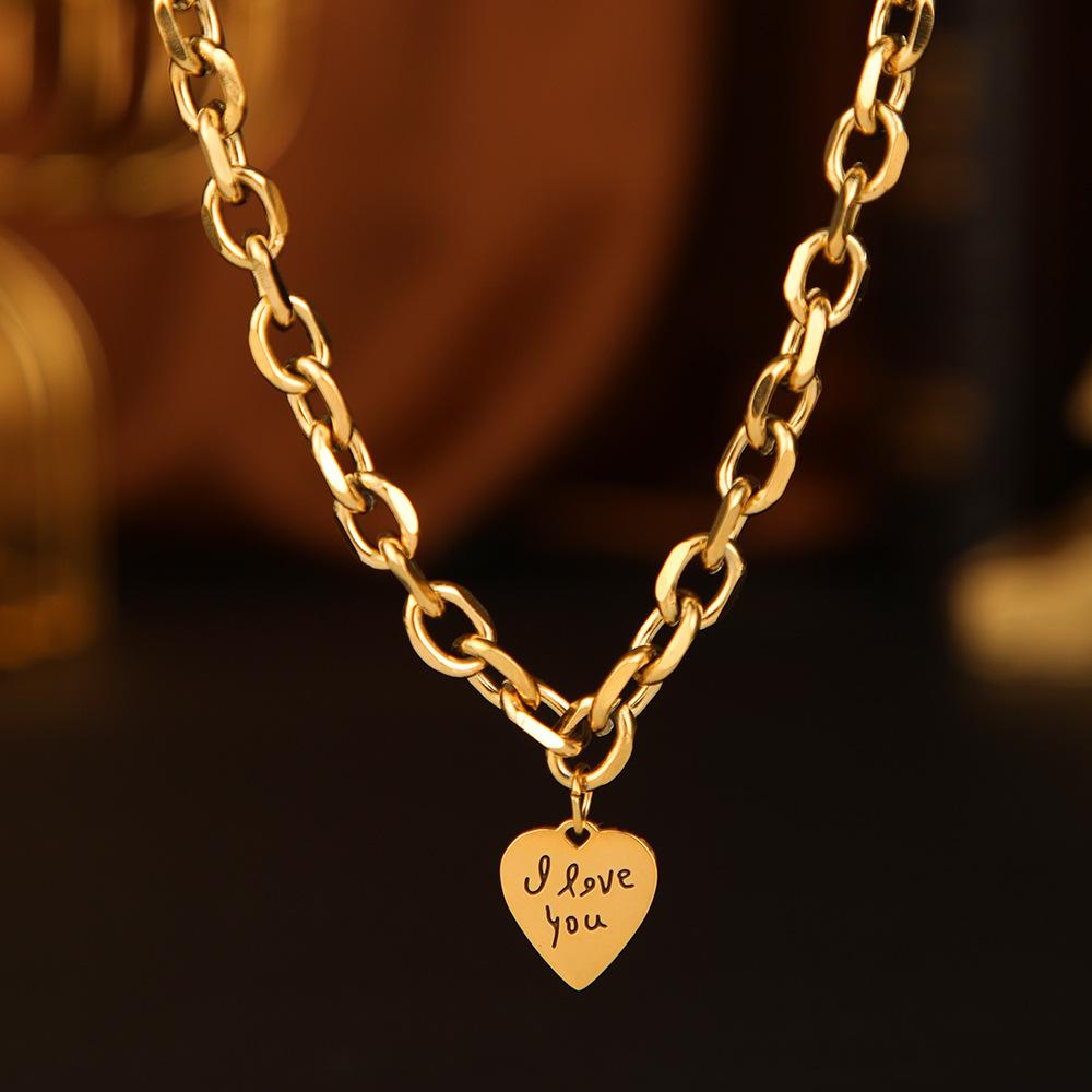 European and American Simple Love Stainless Steel Necklace Women's 14K Gold-plated Personalized Hip-hop Versatile English Heart-shaped Necklace